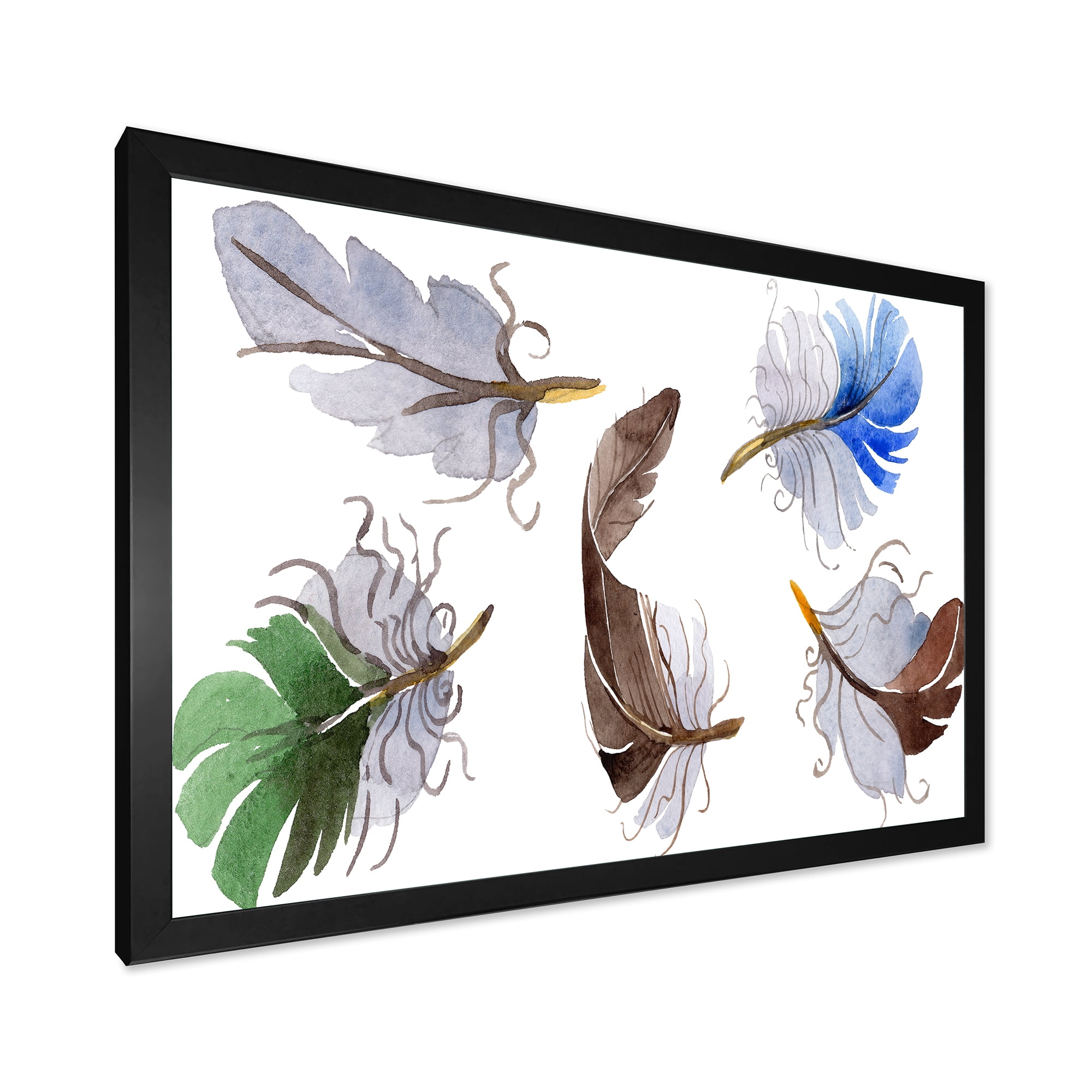 Designart 'Colourful Boho Feather Set On White IV' Bohemian & Eclectic Framed Art Print