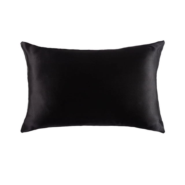 Boqingzhu Almohada de Seda Satén 40 × 80 cm Almohada Lisa Negra Cuidado del Cabello y la Piel en Estilo Sobre 2 Piezas
