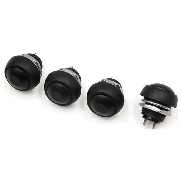 4Uds 12V 12mm Momentáneo Plástico Interruptor Claxon Bocina Pulsador Auto Redondo Botón Negro 2 Patillas