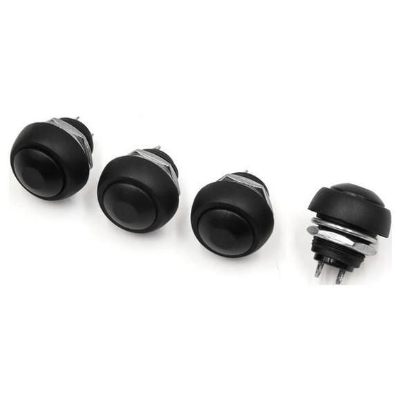 4Uds 12V 12mm Momentáneo Plástico Interruptor Claxon Bocina Pulsador Auto Redondo Botón Negro 2 Patillas