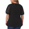 thumbnail image 3 of Blusas casuales de manga abullonada de puntos suizos para mujer de tallas grandes Agnes Orinda, cuello en V, 2X, negro, 3 of 6