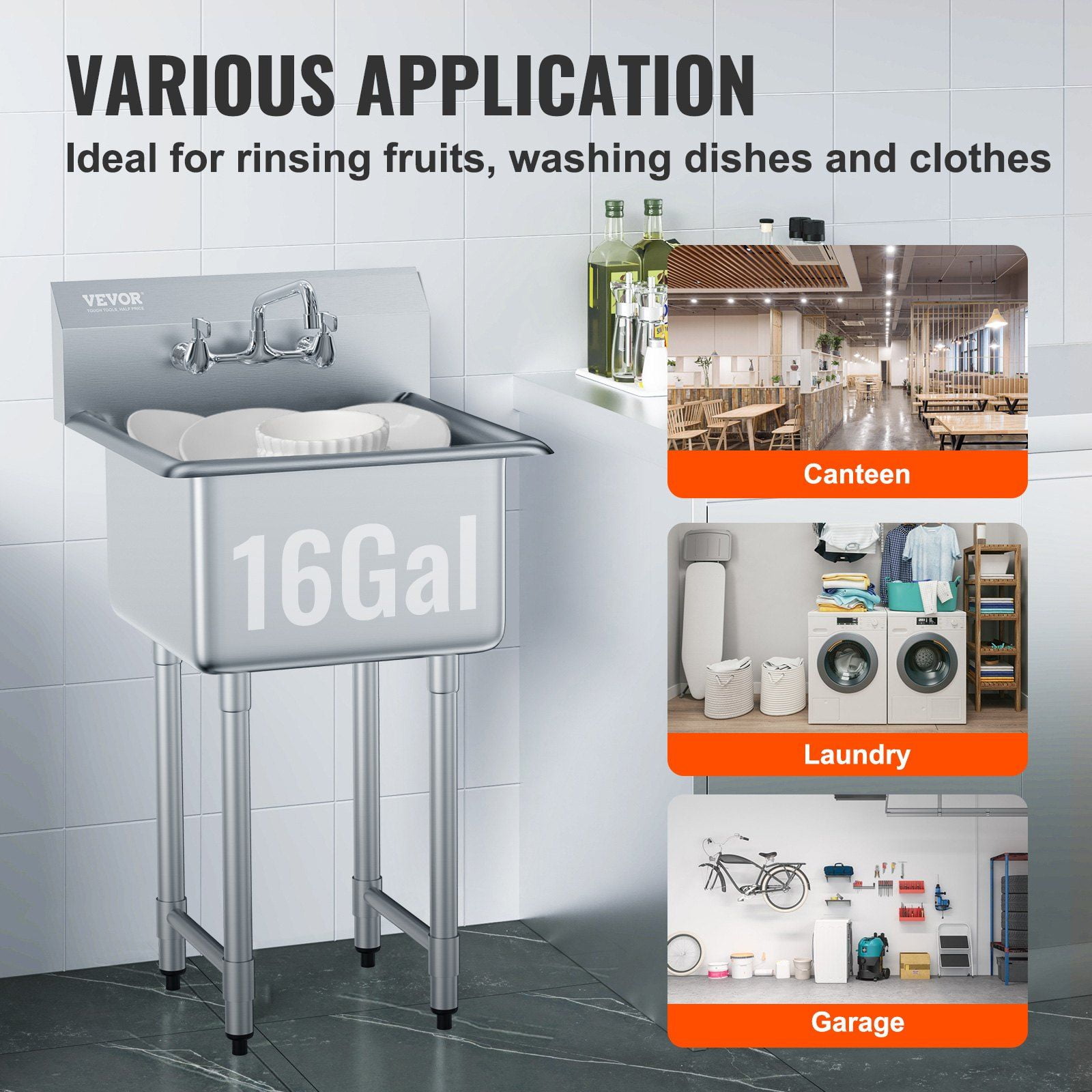 HCY Stainless Steel Prep & Utility Sink, 1 Compartment Free Standing Small Sink Include Faucet & legs, 21"x41" Commercial Single Bowl Sinks for Garage, Restaurant, Kitchen, Laundry, NSF Certified