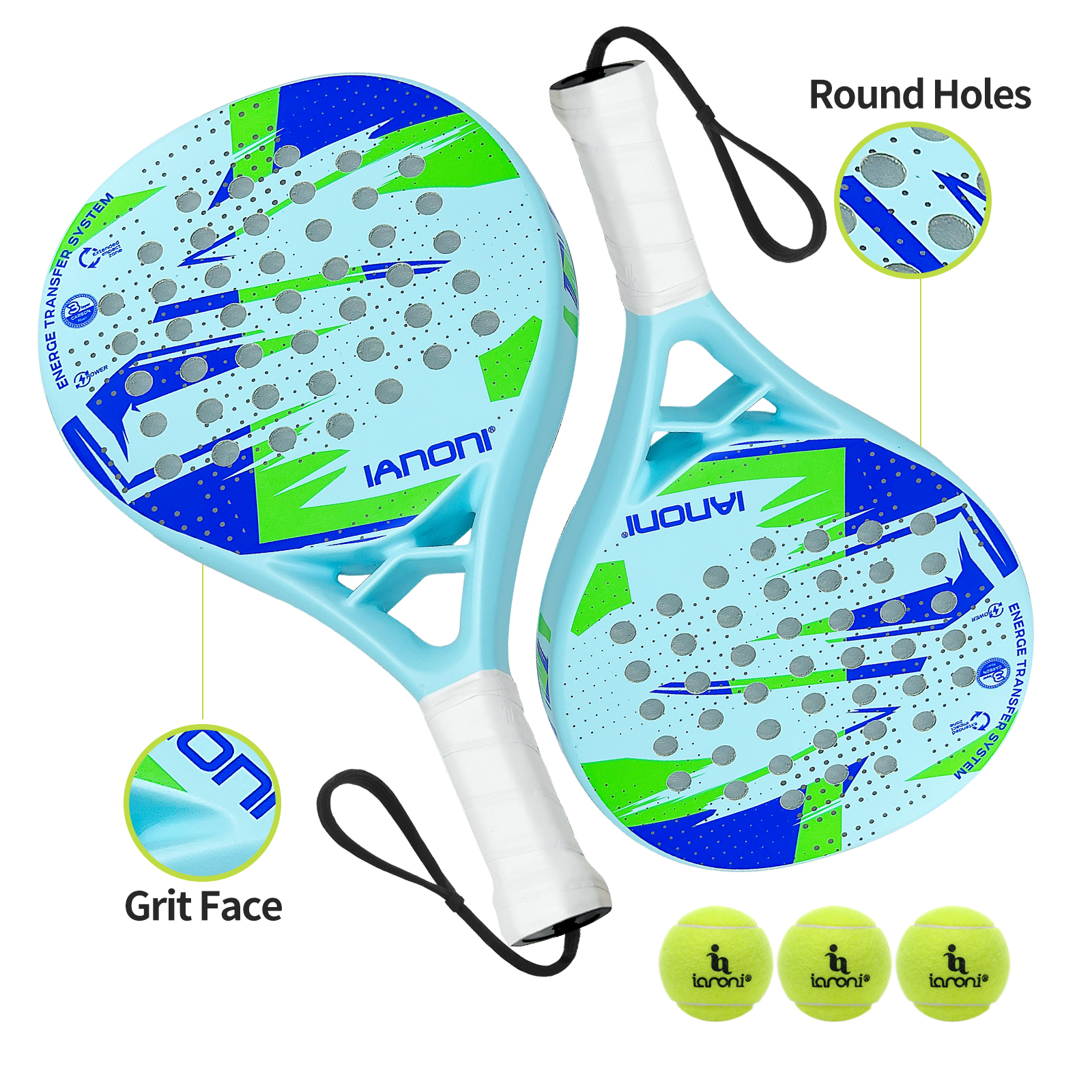 Junior Paddle Tennis Racket Carbon Fiber Surface with EVA Memory Flex Foam  Core Junior Kids Padel Racquet with balls