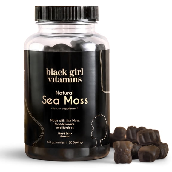 Black Girl Vitamins - Irish Sea Moss Gummies - SeaMoss Bladderwrack & Burdock - 92 Minerals for Thyroid, Metabolism, and Immunity - Vegan, Gluten-Free, Halal (Mixed Berry, 30 Day Supply)