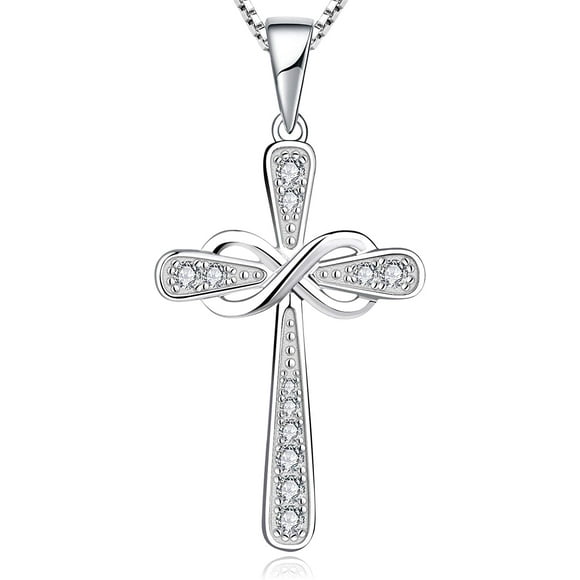 Cross Necklace 925 Sterling Silver Infinity Pendant Religious Jewelry Christian Baptism Gift