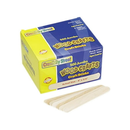 Chenille Kraft Natural Wood Craft Sticks, Jumbo Size, 6" x 3/4", 500/Box