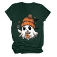 thumbnail image 4 of enyan Ghost Shirts for Women Halloween Graphic Tee for Women Short Sleeve Casual T-Shirt Ladies October Top Comfortable Printed Shirt Fall Fashion Dark Green,S, 4 of 6