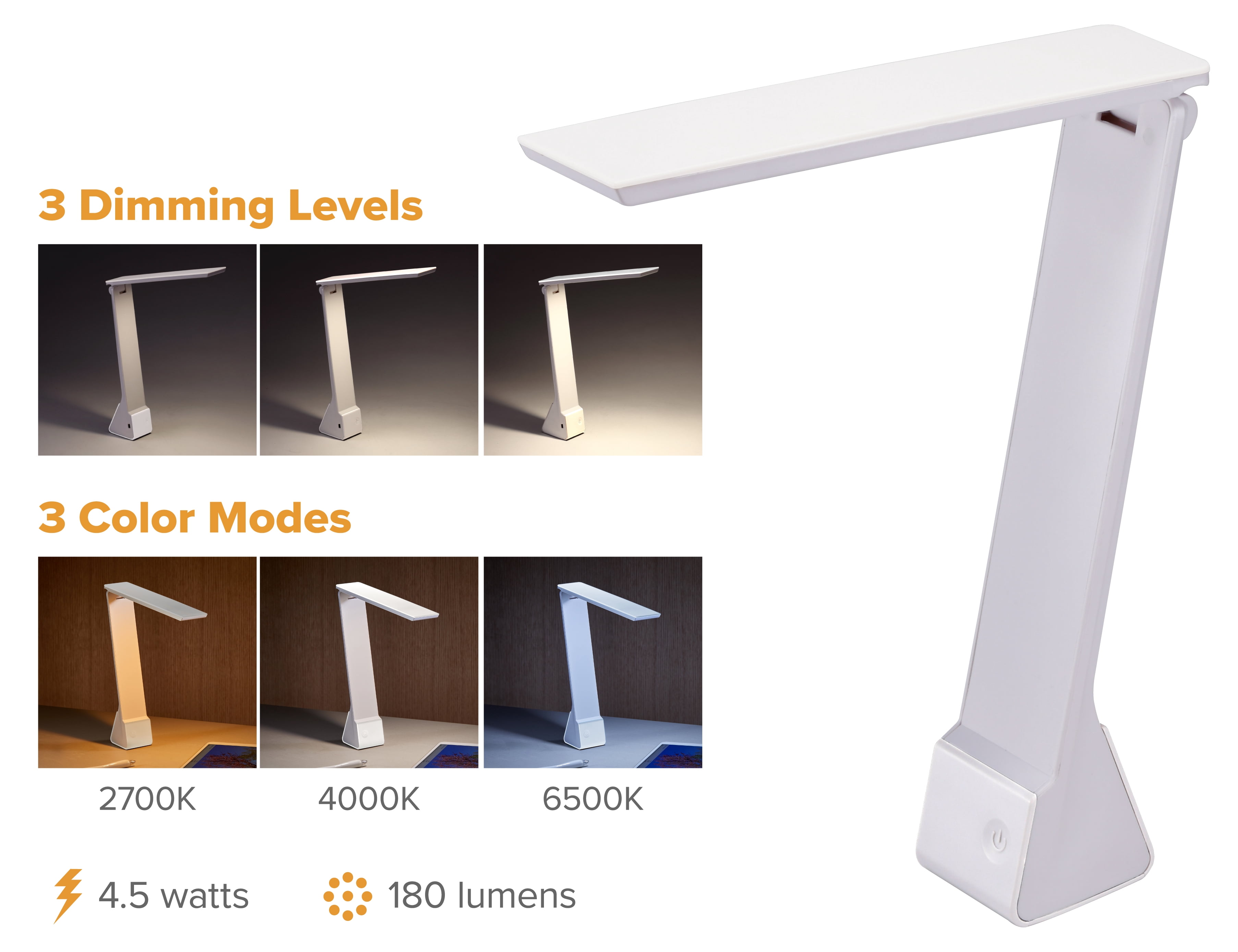 Bostitch Rechargeable Battery Led Desk Lamp, 3 Color Temperatures, Flip Open, White (KT-VLED1810-WHITE)