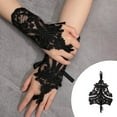 thumbnail image 2 of PMVFHDE Women's Short Lace Embroidered Fingerless Gloves, Sheer Open Finger Gloves for Tea Party Opera Gala Black,One Size, 2 of 7