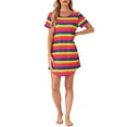 thumbnail image 2 of INSPIRE CHIC Women's Sleepshirt T-shirt Dress Colorful Striped Short Sleeve Nightshirt Nightgown 3XL Hot Pink, 2 of 6
