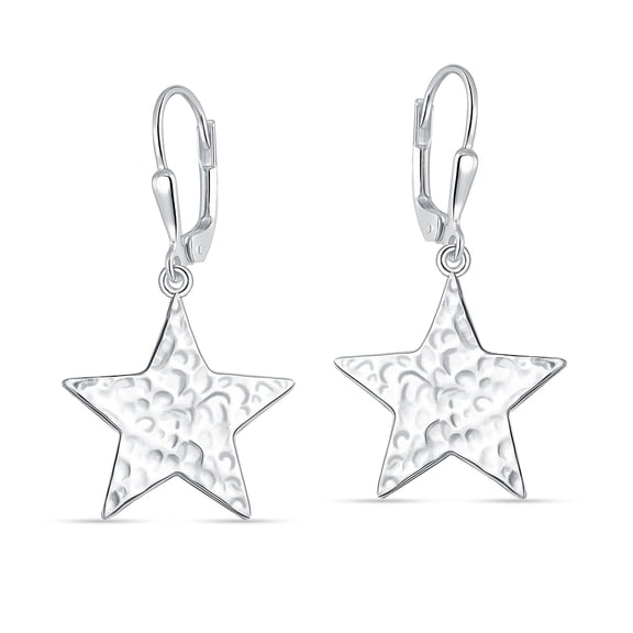 LeCalla 925 Sterling Silver Star Earrings for Women | Hammered Twinkle Wishing Star Dangle Earrings | Hypoallergenic Handmade Leverback Earring | Women's Silver Celestial Shooting Star Earring 35MM