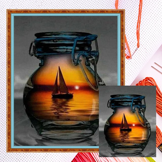 Hilo Algodón Bordado Botella Contada 11CT Punto Cruz Navegación Marítima 40x50cm