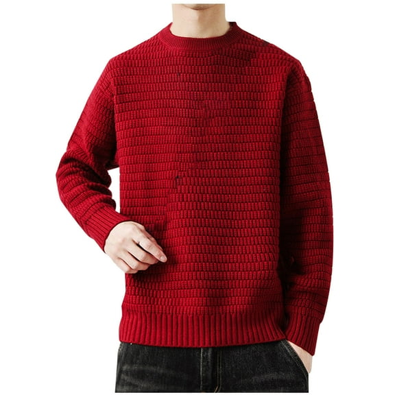 Yiliang Cable knit Classic Sweater for Men Fall and Winter Long Sleeve Warm and Thermal Top Clothes ,Red,2XL