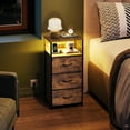 thumbnail image 2 of Nightstand with Charging Station, LED Night Stand with 3 Fabric Drawers and Storage Shelf, Bedside Table with USB Ports and Outlets for Bedroom, Rustic Brown, 2 of 7