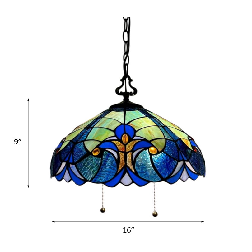 Stained Glass Pendant Lights Fixture Green Blue LED Bulb Included for Dining Room Hotel Restaurant Cafe 16"W*16"D*75"H