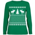thumbnail image 1 of Moose Pull de Noël Laid Vert T-Shirt à Manches Longues pour Femmes, 1 of 1