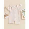 thumbnail image 2 of FEORJGP Infant Baby Boys One-piece Jumpsuit 0 3M 6M 9M 12M 18M Newborn Loungewear Short Sleeve Romper Turn-down Collar Button-down Bodysuit Kids Toddler Solid Comfy Summer Clothes for Casual Daily, 2 of 7