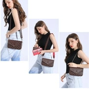Miss Checker Womens Checkered Tote Shoulder Bag 5 in 1 Leather Shoulder Purse With 2 inner Pouch Brown