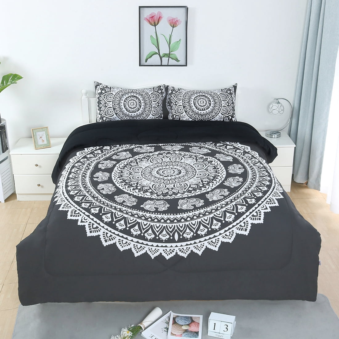 Unique Bargains 3-Piece Bohemian Luxury Polyester Comforter Set 100%Polyester King