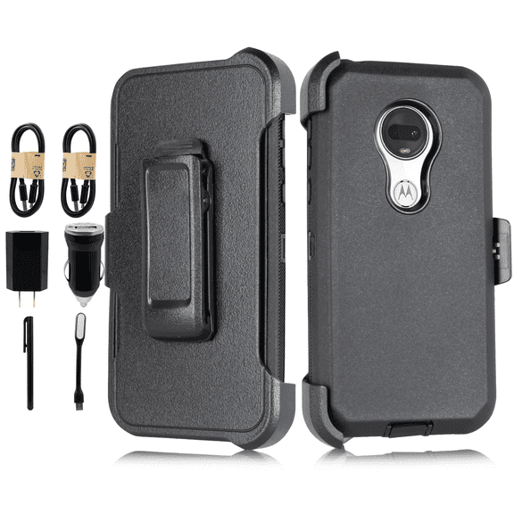 Value Pack for 6.2" Motorola Moto G7 Armor Holster Belt Clip Kickstands Hybrid Shockproof Bumper Screen Protector Dual Layer Raised Bevel Design Enhance Camera Combo Phone Case   [Black]