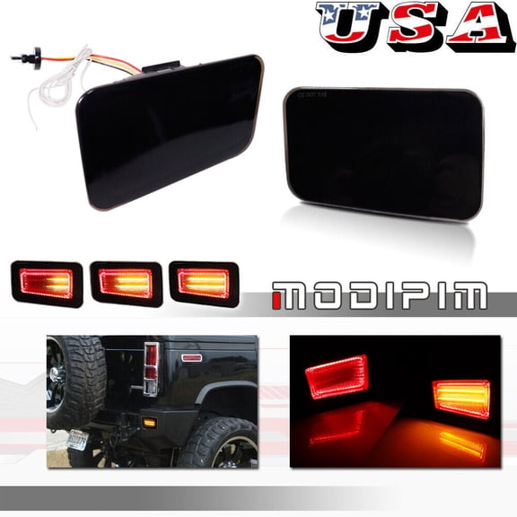 2 Pieces Dynamic Amber and Red LED Rear Bumper Reflector Tail Lights for 05-09 Hummer H2-