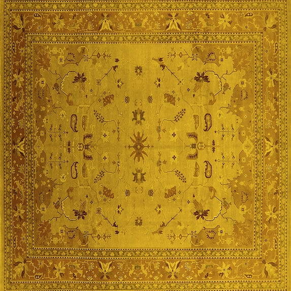 Ahgly Company Indoor Square Oriental Yellow Traditional Area Rugs, 7' Square