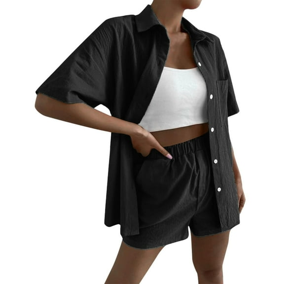 Womens Summer Clothes Fashion Women Summer Solid V-Neck Button Casual Short Sleeve Top  Pant Set Pants for Women