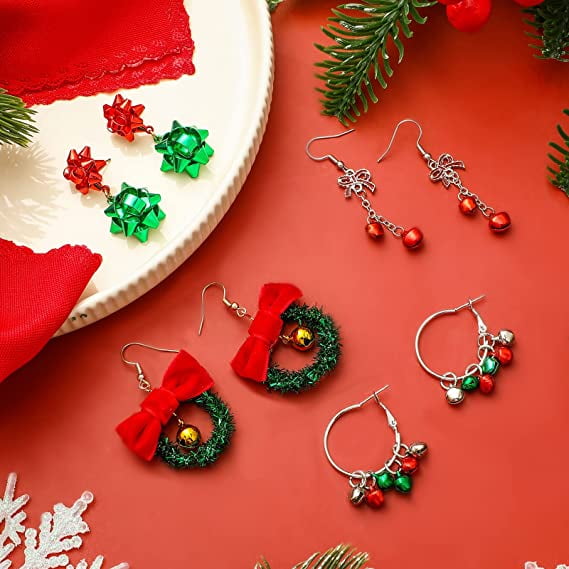 4 Pairs Christmas Dangle Earrings Set Christmas Bell Light Bulbs Hoop Earrings Christmas Tree Earrings for Women Girls