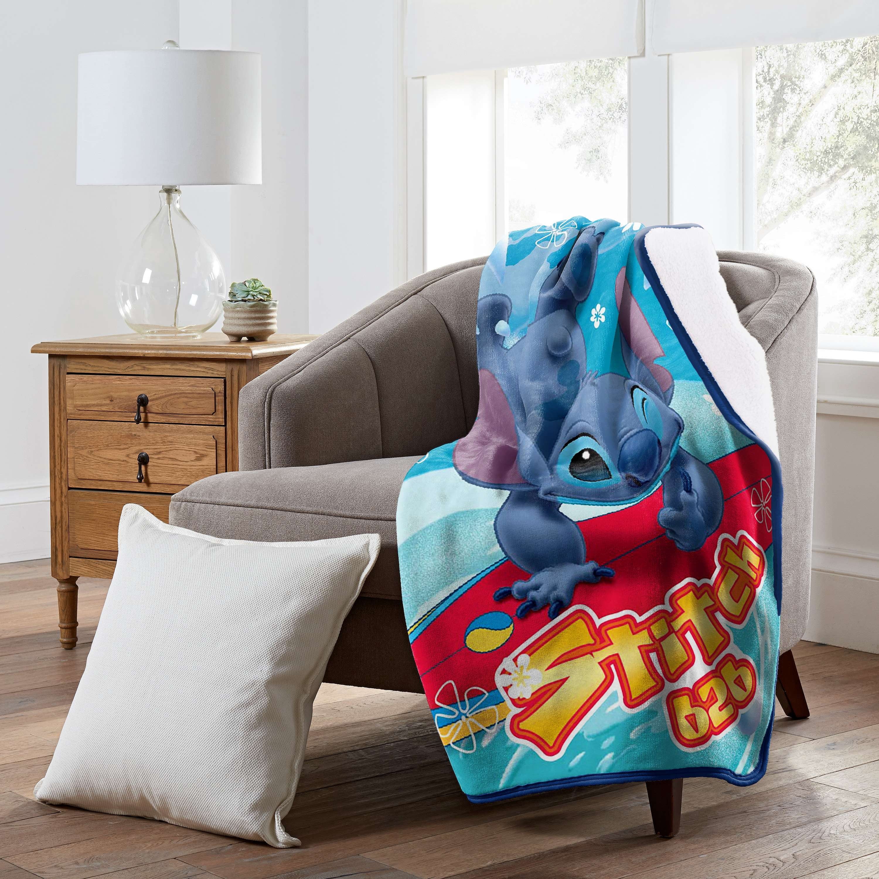 Lilo & Stitch Techno Ohana Kids Silk Touch Throw Blanket with Sherpa Reverse, 46 x 60 inches Blue