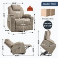 thumbnail image 2 of Leumius Power Lift Recliner Chair,Heavy Duty Recliners with 8-Point Vibration Massage and Lumbar Heating,Oversized Single Sofa with Cup Holder,USB and Type-C Ports,Khaki, 2 of 9
