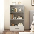 thumbnail image 4 of Patiojoy 4-Tier Bookcase w/Storage Drawer Modern Storage Shelf w/3-Tier Open Shelf Freestanding Display Shelf White, 4 of 9