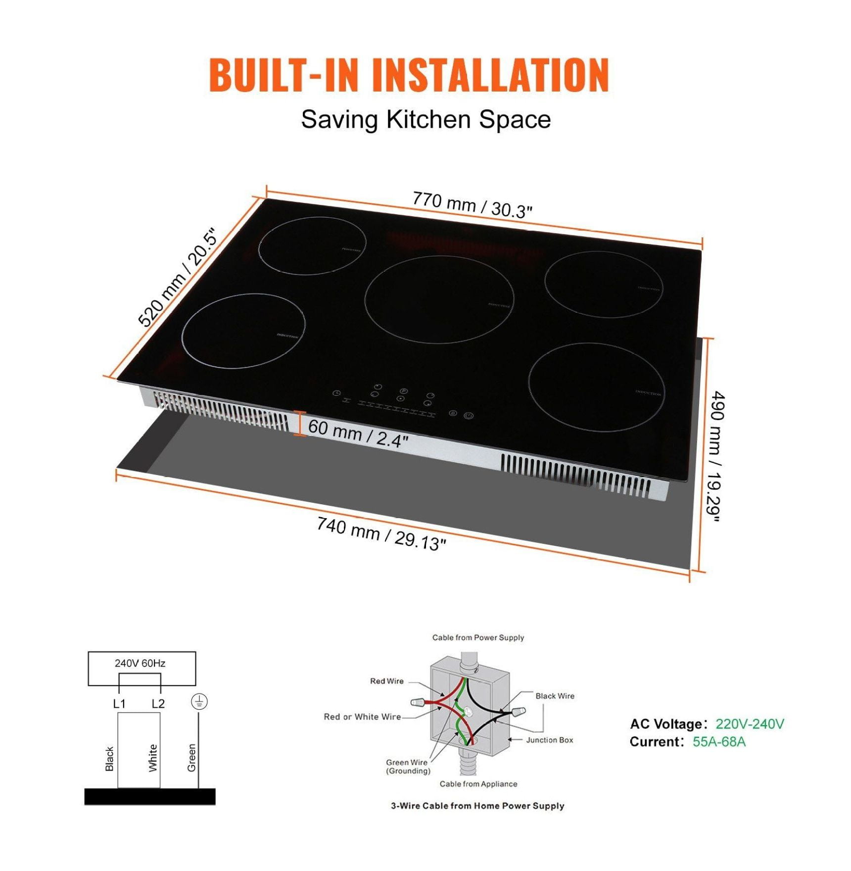 Electric Cooktop 30 inch, 5 Burners Induction Stove Top 9200W, Built-in Magnetic Cooktop with LED Touch Control, Timer, Child Lock & Overheat Protection