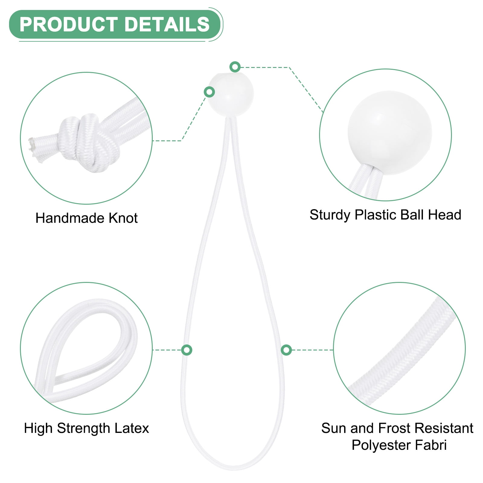 Uxcell 50-Pack Ball Bungee Cords, 9 Inch High Elastic Canopy Tarp Tie Down Bungee Balls for Tent/Cargo Holding [White]