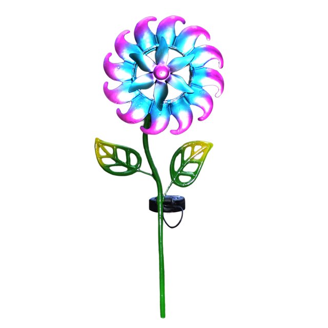 Molino de viento luz césped Solar 3D hierro viento Spinners tierra enchufe lámpara azul