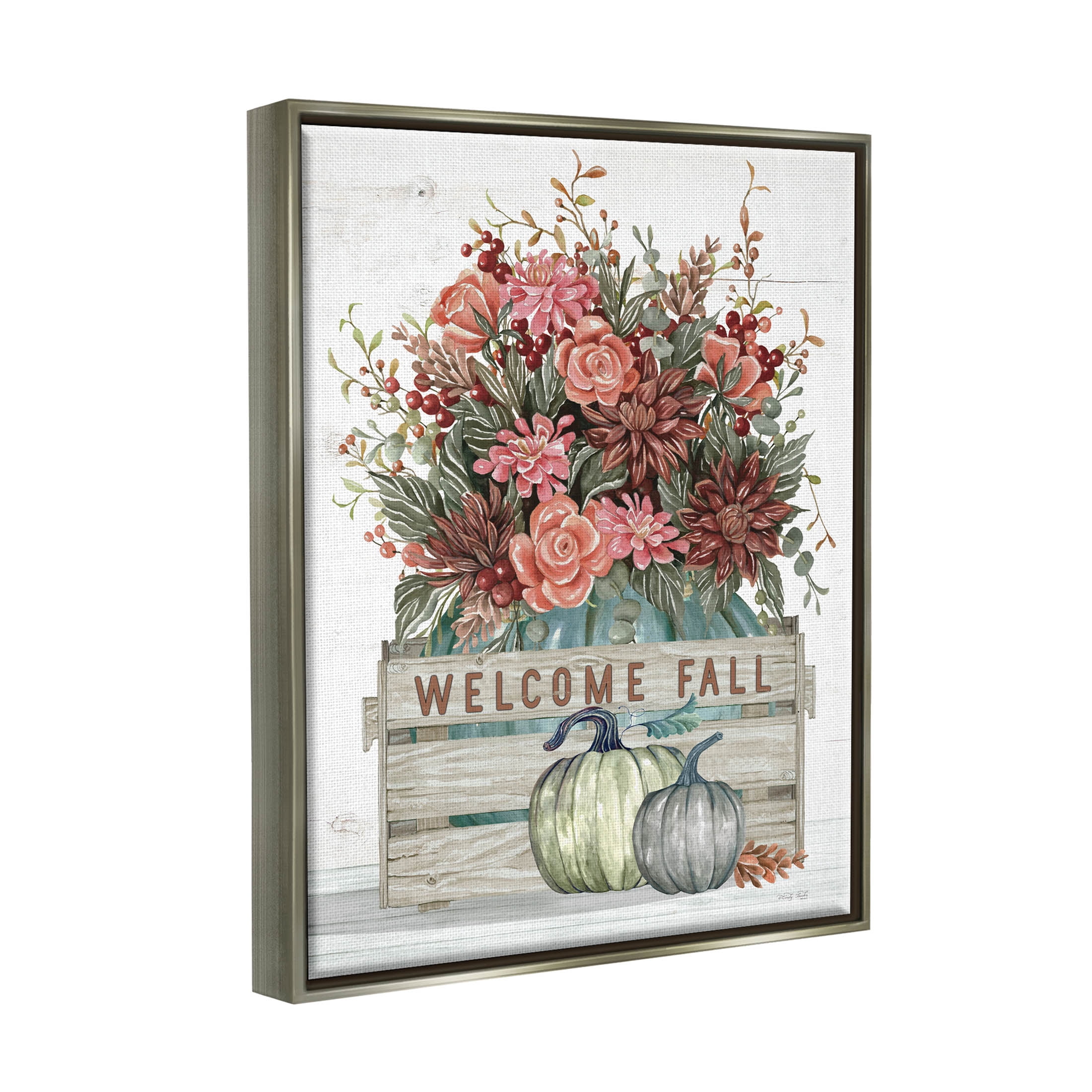 Welcome Fall Seasonal Blooms Holiday Graphic Art Luster Gray Framed Art Print Wall Art