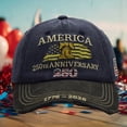thumbnail image 4 of 250Th Anniversary Hat, 250Th Anniversary, Anniversary, Embroidery, 250Th, Bell, Baseball, Cotton Washed Fabric, Adjustable Closure, Patriotic Events, Navy Black, Standard Fit, 1, 4 of 5