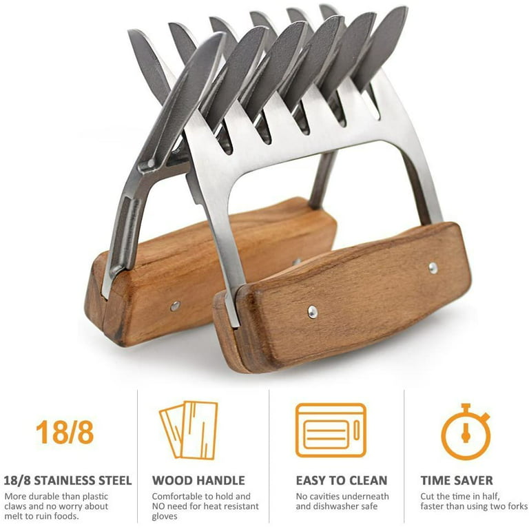 1Easylife Metal Meat Shredder Claws, 18/8 Stainless Steel Meat Forks with  Wooden Handle for Shredding, Pulling, Handing, Lifting & Serving Pork