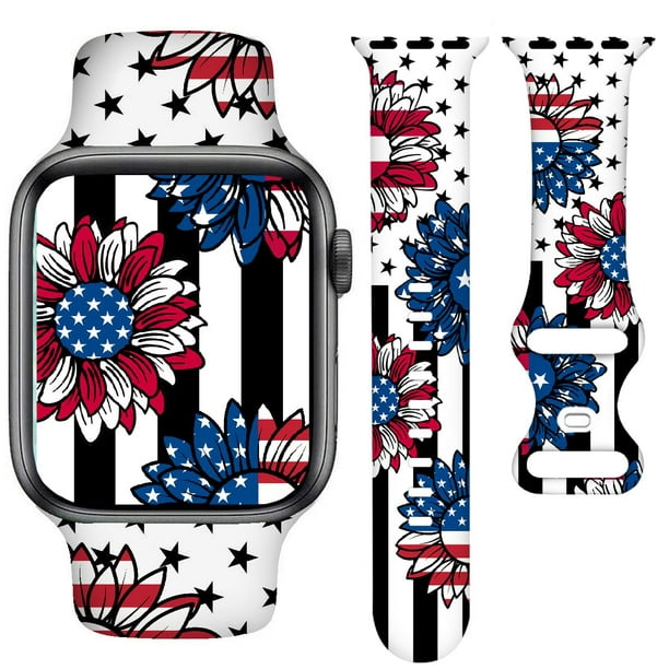Yagedoviu 4 De Julio Decoraciones Correas De Reloj Reloj Compatible 38 Mm 40 Mm 41 Mm 42 Mm Para Mujer Corazón Estrella Ajustable Silicona Suave Reemplazo Smartwatch Pulsera Regalos Para Se Series 8/7