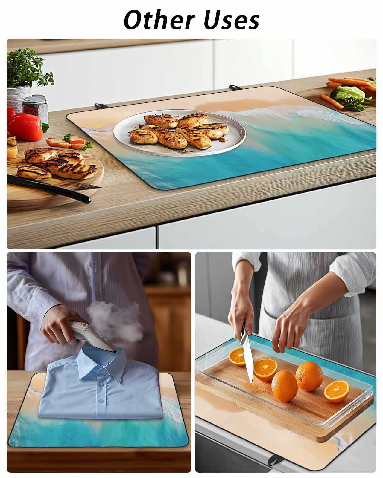Stove Top Covers for Electric Stove, Orange Aqua Coastal Glass Stovetop Cover Protector, Summer Beach Seaside Nautical Induction Cooktop Protector Oven Mat for Kitchen Countertop 24"x21"