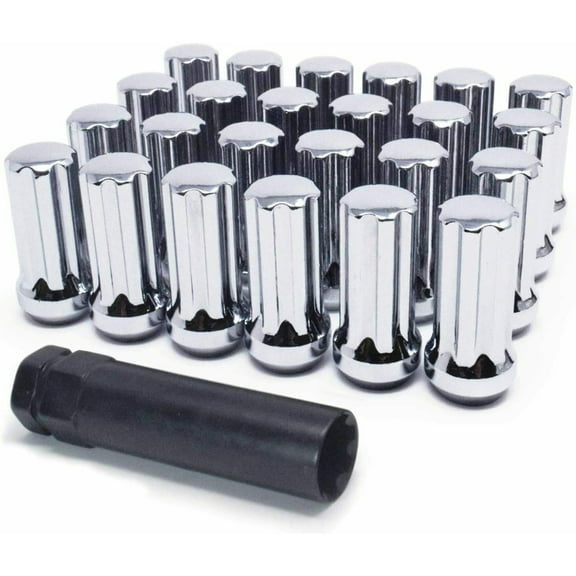 24Pc Chrome 14x1.5 Spline Lug Nuts For Chevy GMC Silverado Sierra 1500   Key