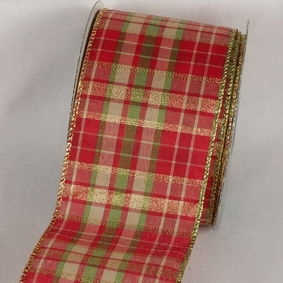 The Ribbon People Red and Ivory Tartan Wired Craft Ribbon 3" x 20 Yards