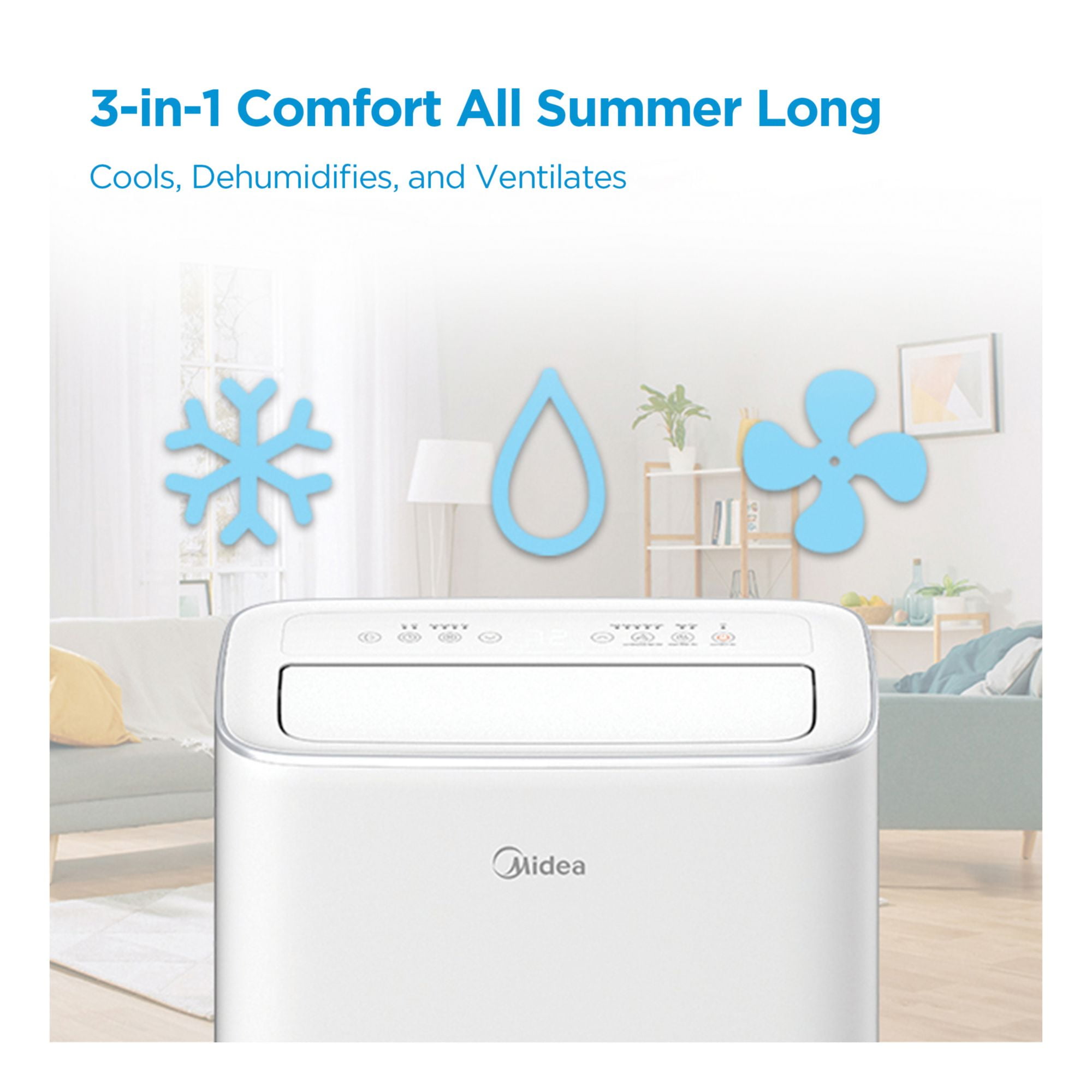 Midea 10,000 BTU Portable Air Conditioner, Smart Inverter, 3-In-1 Ventilate, Dehumidifier, Cool, Comfortsense Remote, White, MAP10V1JWT-B