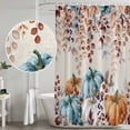 thumbnail image 4 of Farmhouse Fall Thanksgiving Shower Curtain Set with Hooks, Orange Blue White Pumpkins Leaf Waterproof Fabric Bathroom Curtains Decor Home Accessories,72 X 72 Inch Long, 4 of 9