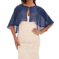 thumbnail image 2 of Evdexr 2026 Women's Shawls and Wraps for Evening Dresses Round Neck Cape Cover Up for women Pearl Button Chiffon Capelet Navy, 2 of 3