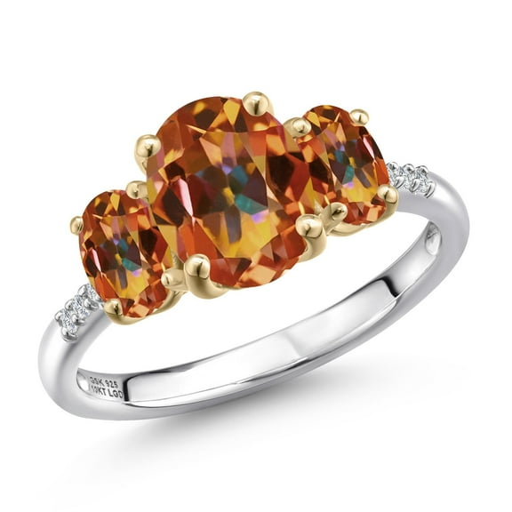 Gem Stone King 925 Silver and 10K Yellow Gold Ecstasy Mystic Topaz and Lab Grown Diamond Engagement Ring for Women | 3.06 Cttw | Oval 9X7MM | November Birthstone | Size 5