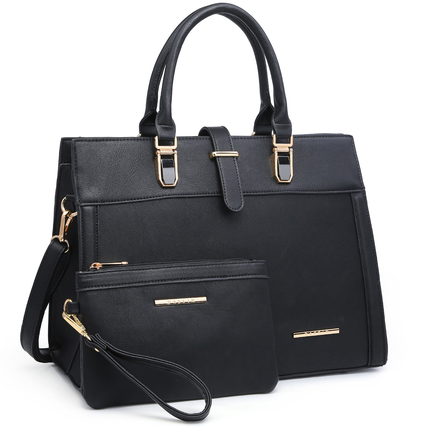 Womens Handbag Flap-over Belt Shoulder Bag Top Handle Tote Satchel Purse Work Bag w/Matching Wristlet 