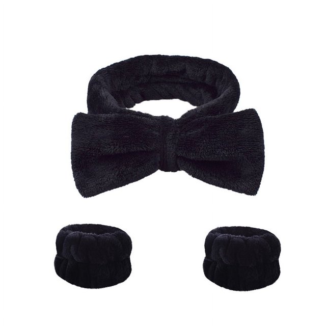 RO Paquete de 3 muñequeras, juego de lavado de cara, diadema de maquillaje suave reutilizable, diademas de vellón para el cuidado de la piel para lavarse la cara, ducha, negro Sincero Electrónica