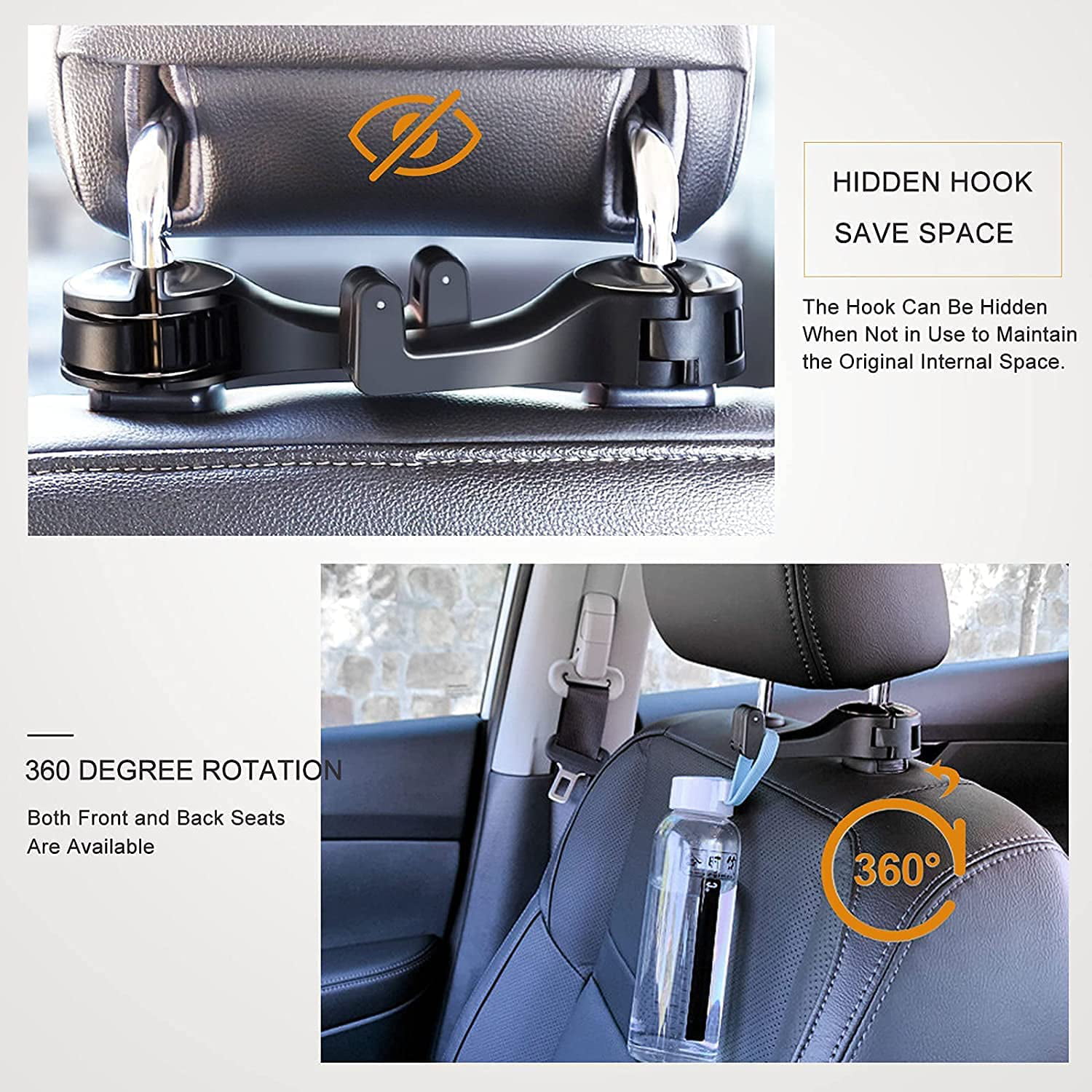 2 In 1 Car Headrest Hidden Hook 2 Pack Car Seat Hidden Hook with