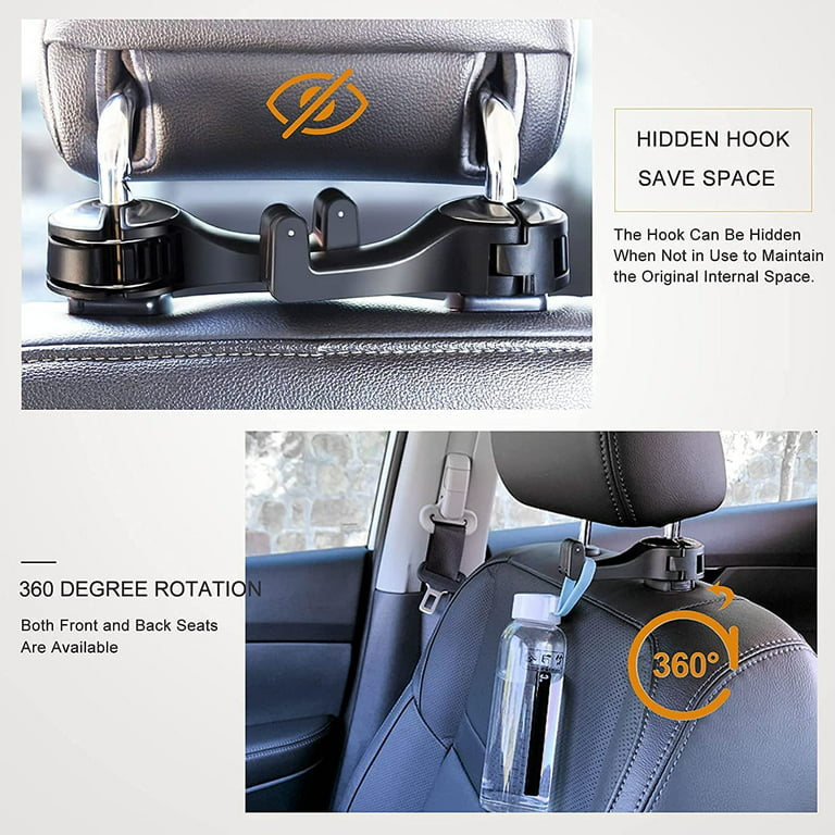 2 In 1 Car Headrest Hidden Hook 2 Pack Car Seat Hidden Hook with Phone  Holder Universal 360° Rotation Headrest Hooks for Purses, Bags