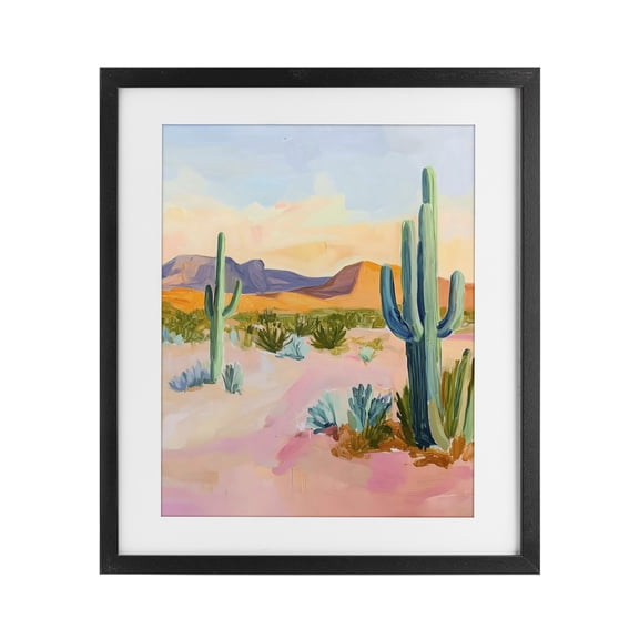 Stupell Industries Modern Cactus Desert with Soft Sunset Black Framed Print Under Glass, 13 x 16, by The Prints Vibe